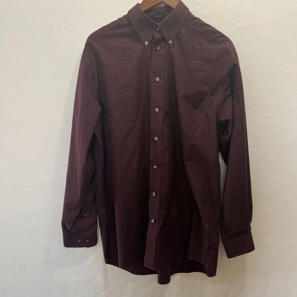 Hathaway Non-Iron Men's Purple Button Down Shirt Plaid Pattern Size Large - Picture 1 of 9